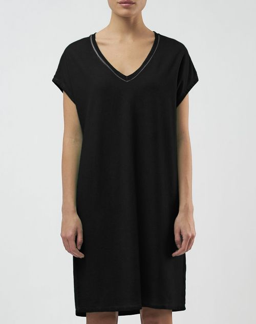Majestic Filatures Sweaty Kleid mit V-Neck Baumwolle hand dyed noir