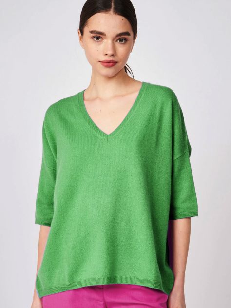 Les tricots de Lea Kaschmir Kurzarm Poncho Sweater Martinetti vert