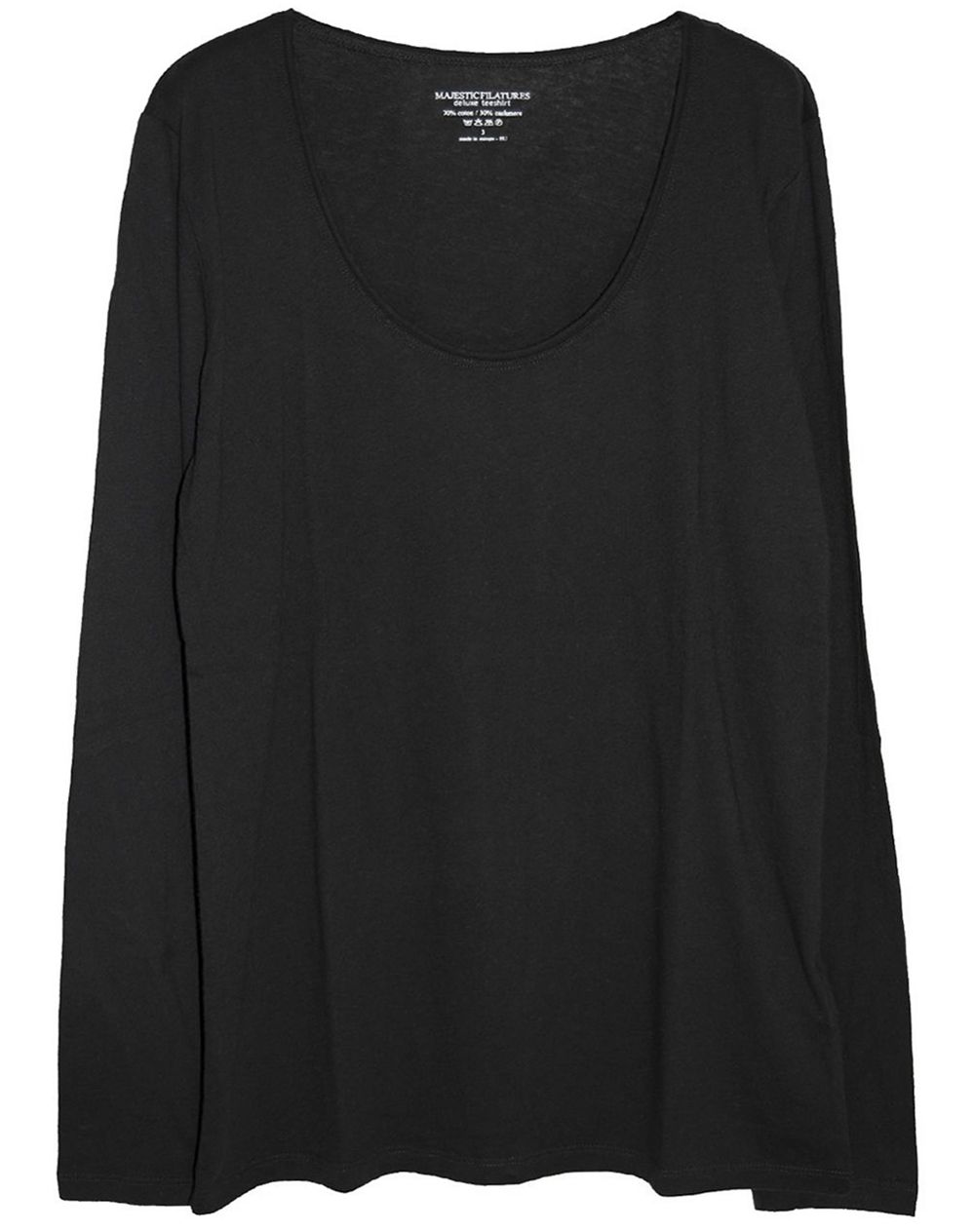 Majestic Filatures U-Neck Longsleeve Baumwolle Kaschmir noir