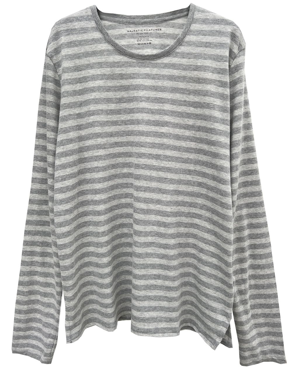Majestic Filatures U-Neck Longsleeve mit Kaschmir gestreift heather grey