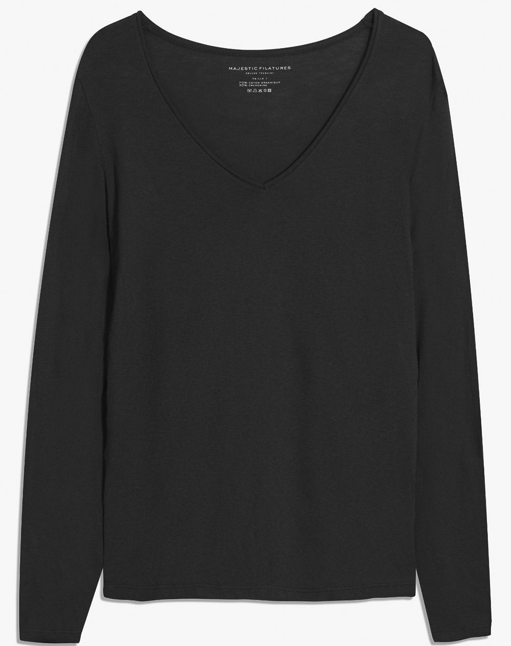 Majestic Filatures V-Neck Longsleeve Baumwolle Kaschmir black