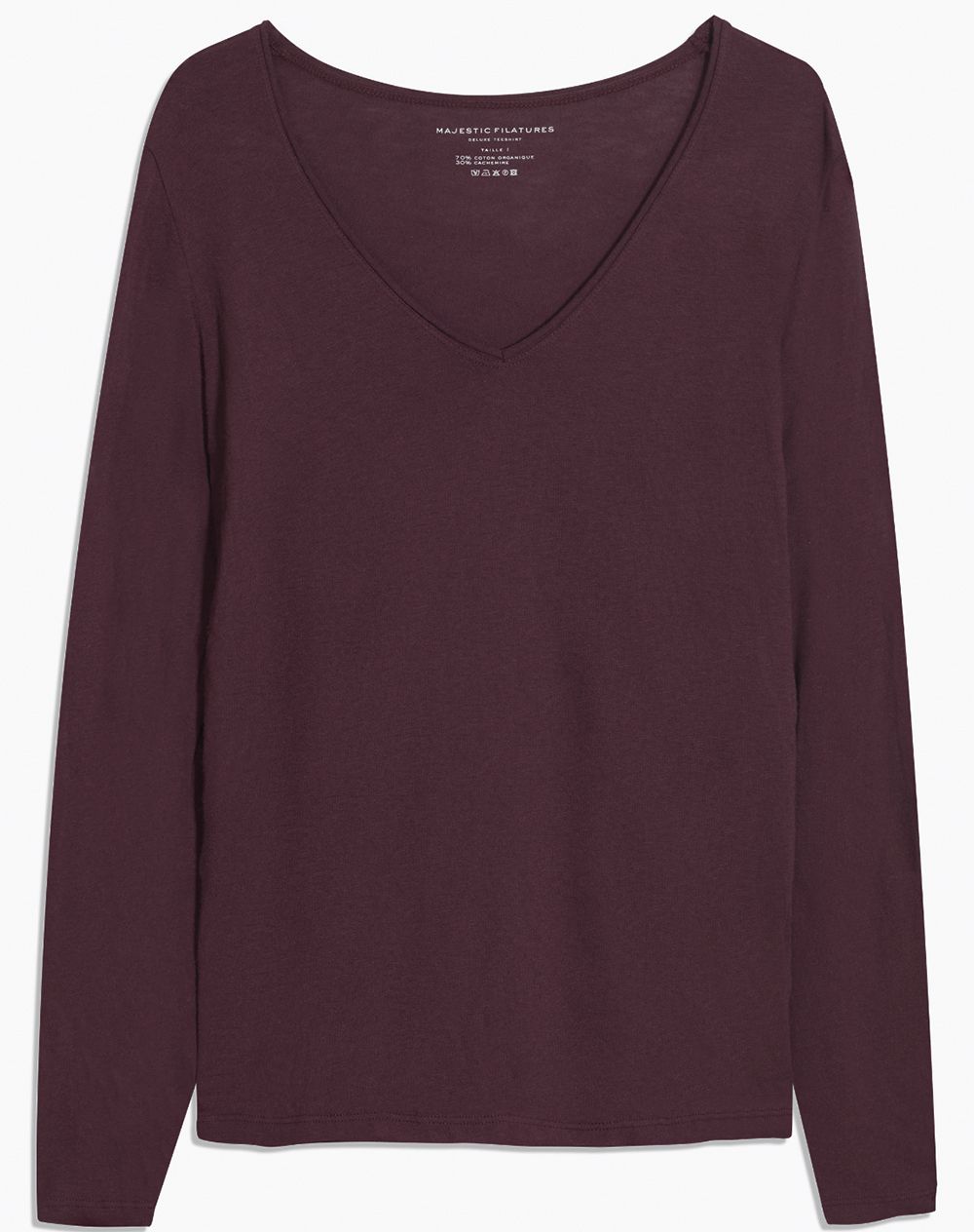 Majestic Filatures V-Neck Longsleeve Baumwolle Kaschmir plum