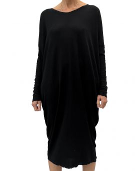 By Basics Oversized Merino V-Kleid black