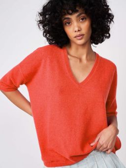 Les tricots de Lea Kaschmir Kurzarm Poncho Sweater Martinetti tangerine