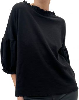 By Basics Oversized Merino Ruffle Shirt black